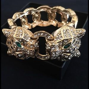 Designer inspired crystal leopard chain bracelet
